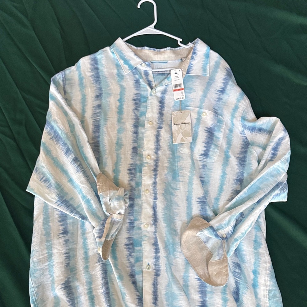 NWT Tommy Bahama Button Down Shirt 3XL Blue Stripe Linen Blend $135 Retail
